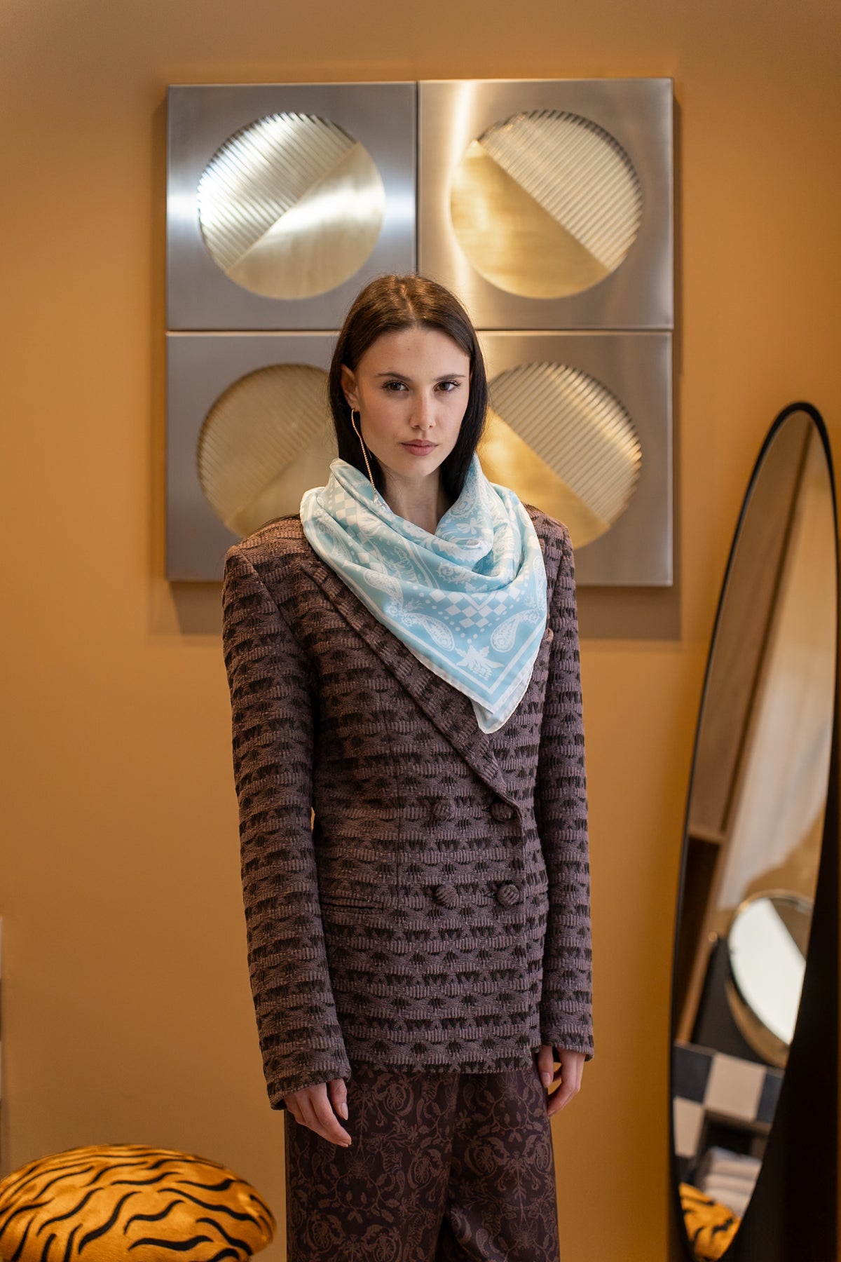 TIGER LILY SILK FOULARD - LIGHT BLUE