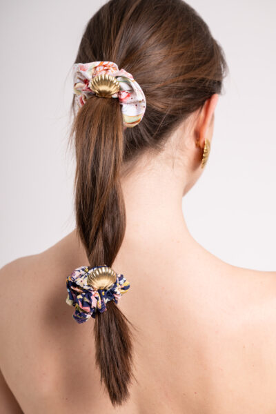 Shell Scrunchie - Blue Peonies